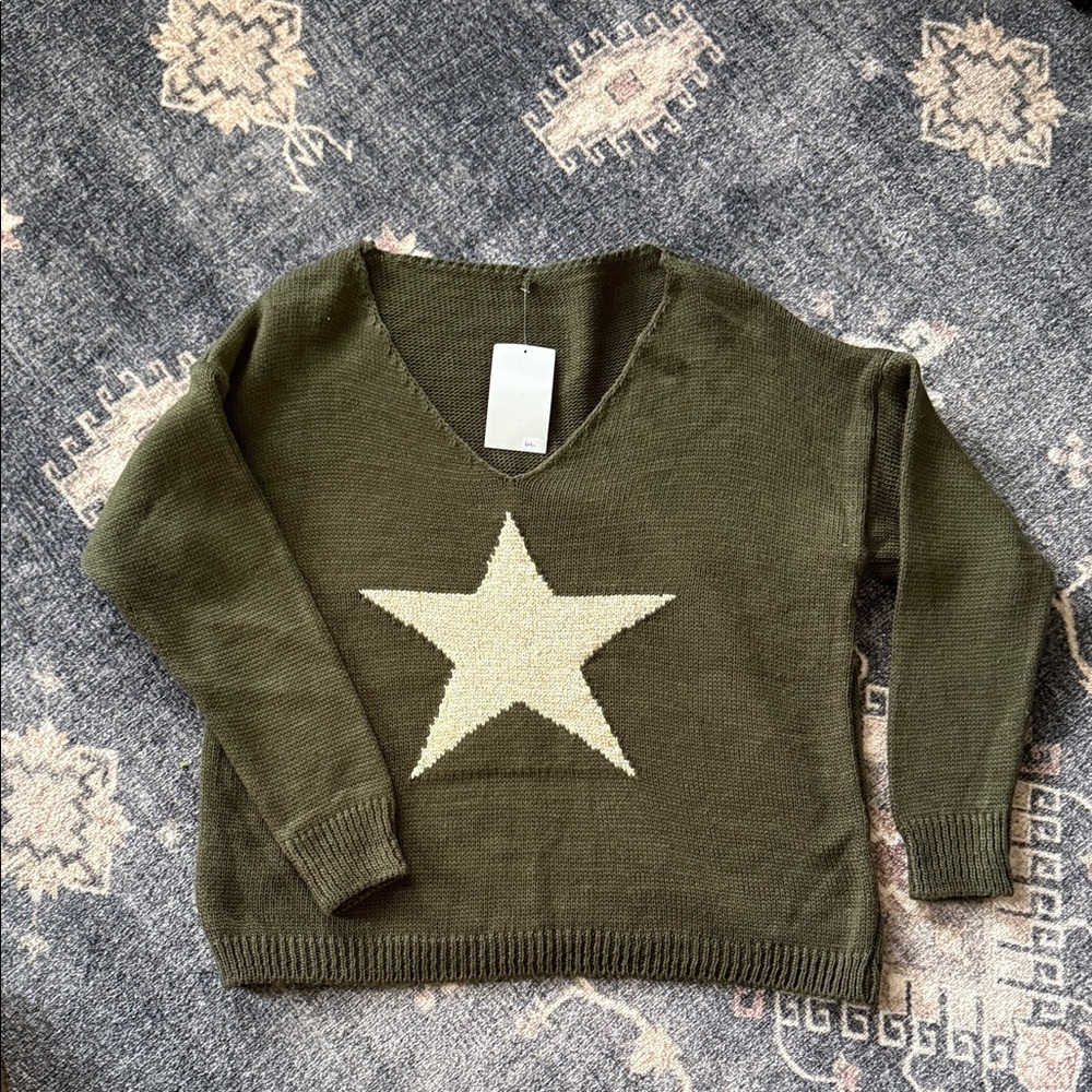 Olive Green Star Sweater